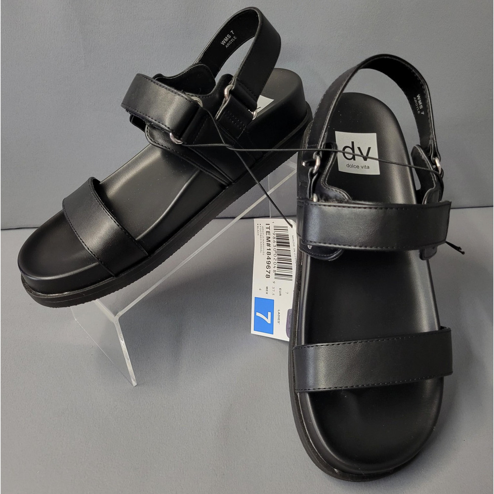 Dolce Vita Shoes Womens Size 7 Black Argyle Sandal Double Strap Platform Comfort